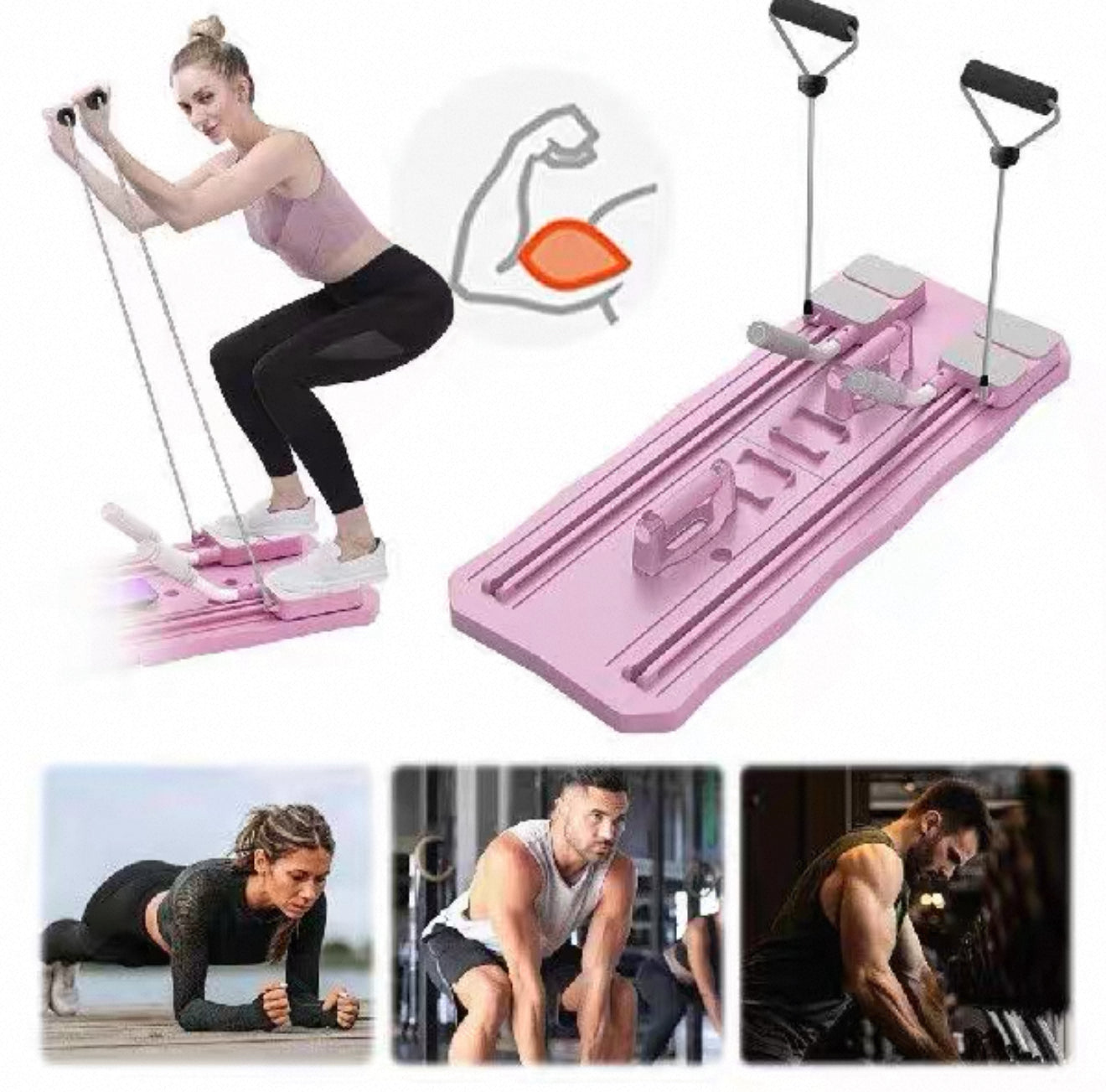 Tabla Pilates y Push up Con Elasticos + ENVÍO GRATIS